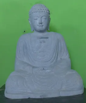 Sitzender Buddha, Japaner, 78 cm Höhe, Naturstein (Basanit), Steinmetzarbeiten. Naturstein, Grau 